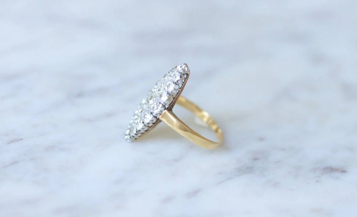 Bague Marquise diamants sur or et platine - Image 4