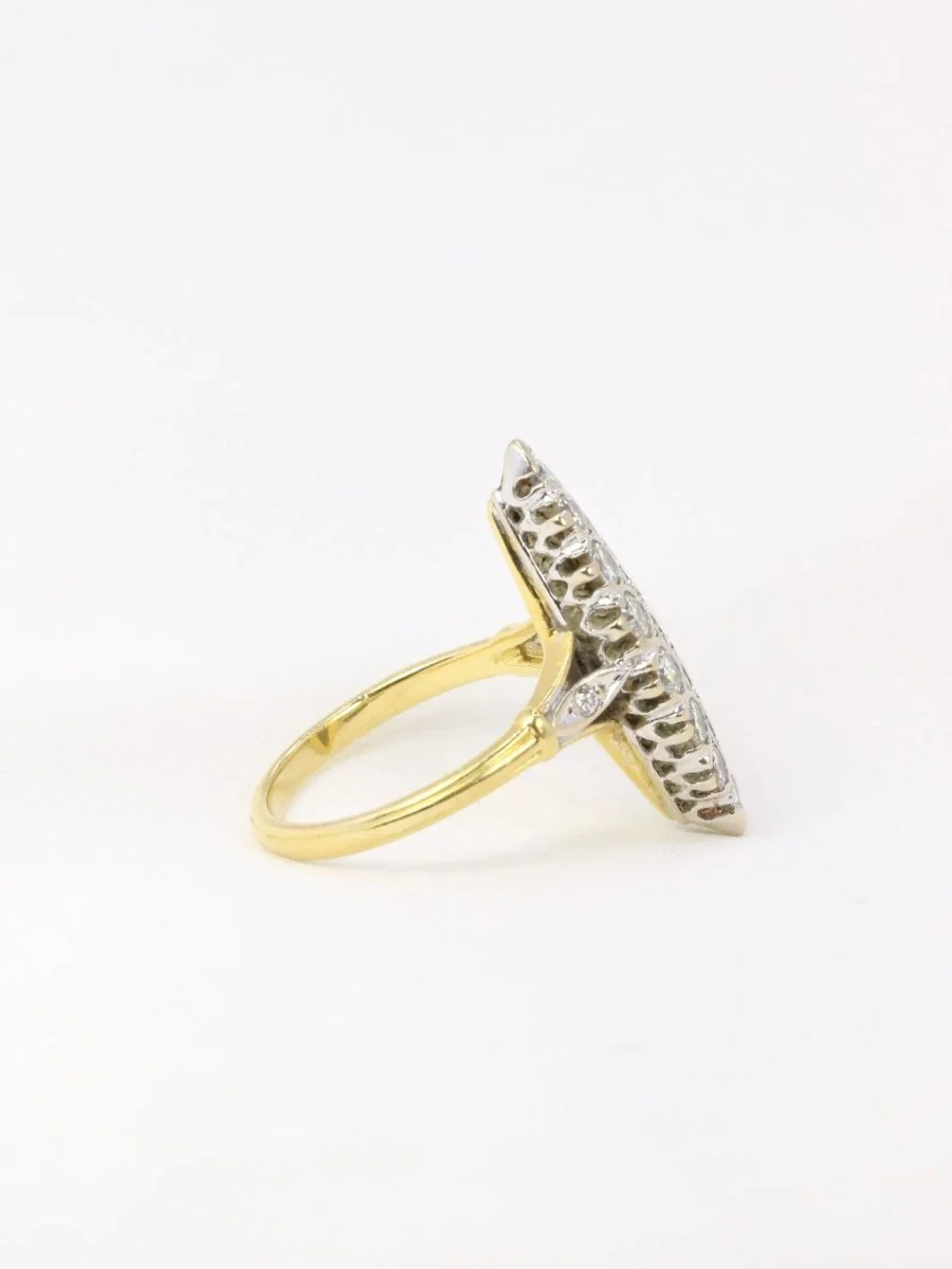 Bague marquise ancienne en or pavée d'environ 1 ct de diamants - Image 3