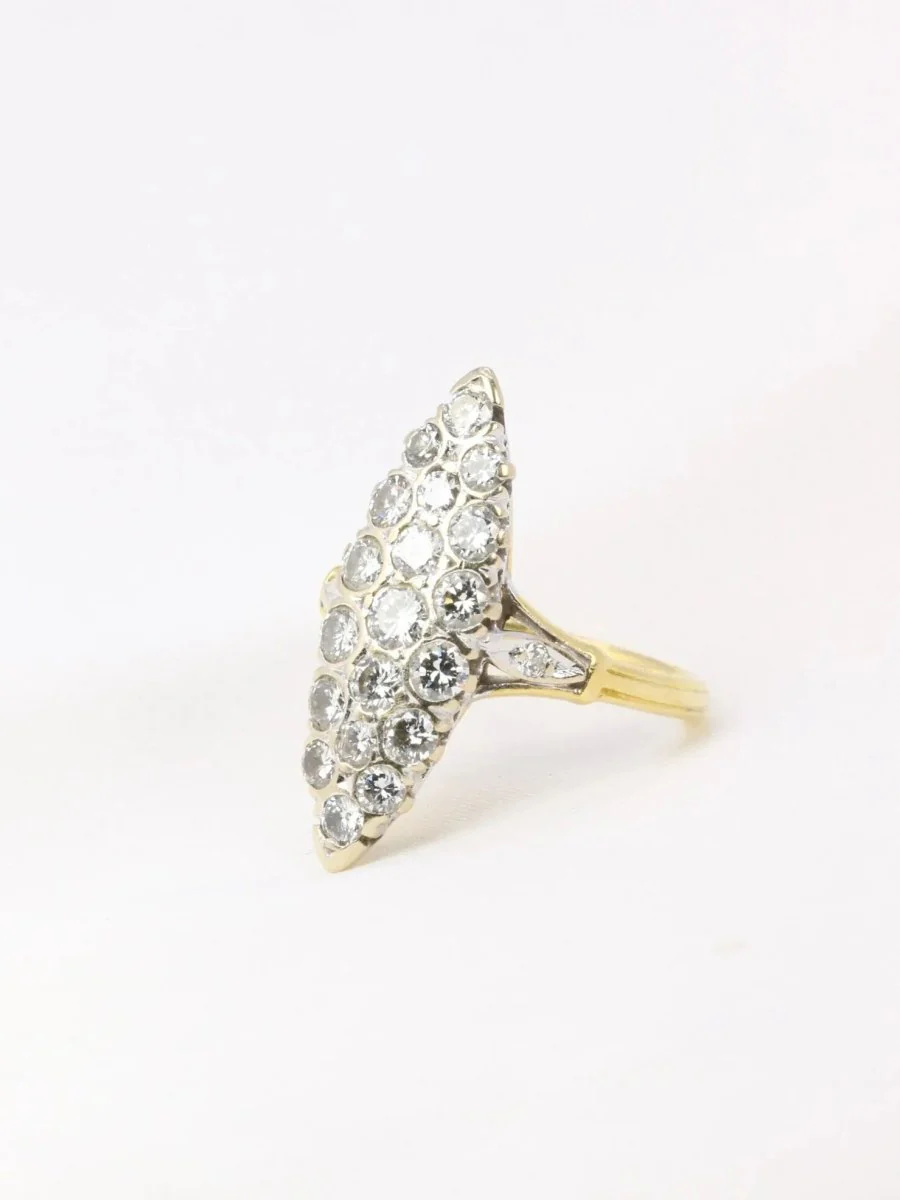 Bague marquise ancienne en or pavée d'environ 1 ct de diamants - Image 6