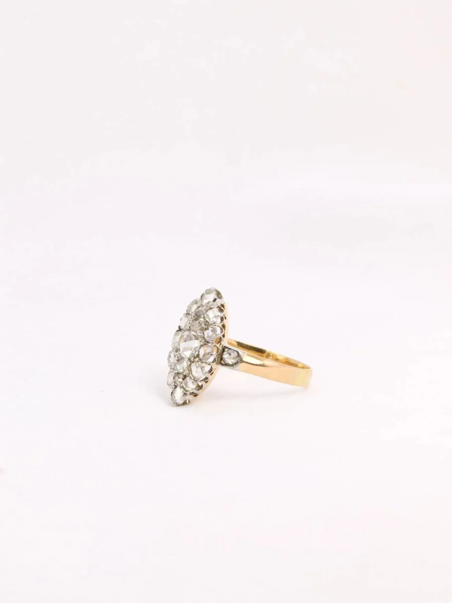 Bague marquise ancienne or platine diamants taille rose - Image 3