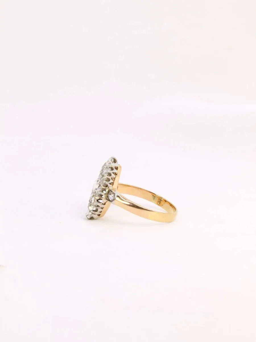 Bague marquise ancienne or platine diamants taille rose - Image 4