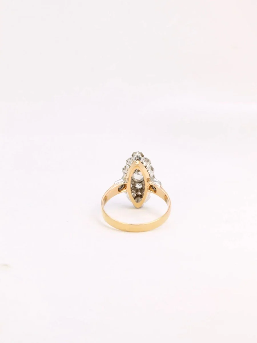 Bague marquise ancienne or platine diamants taille rose - Image 5