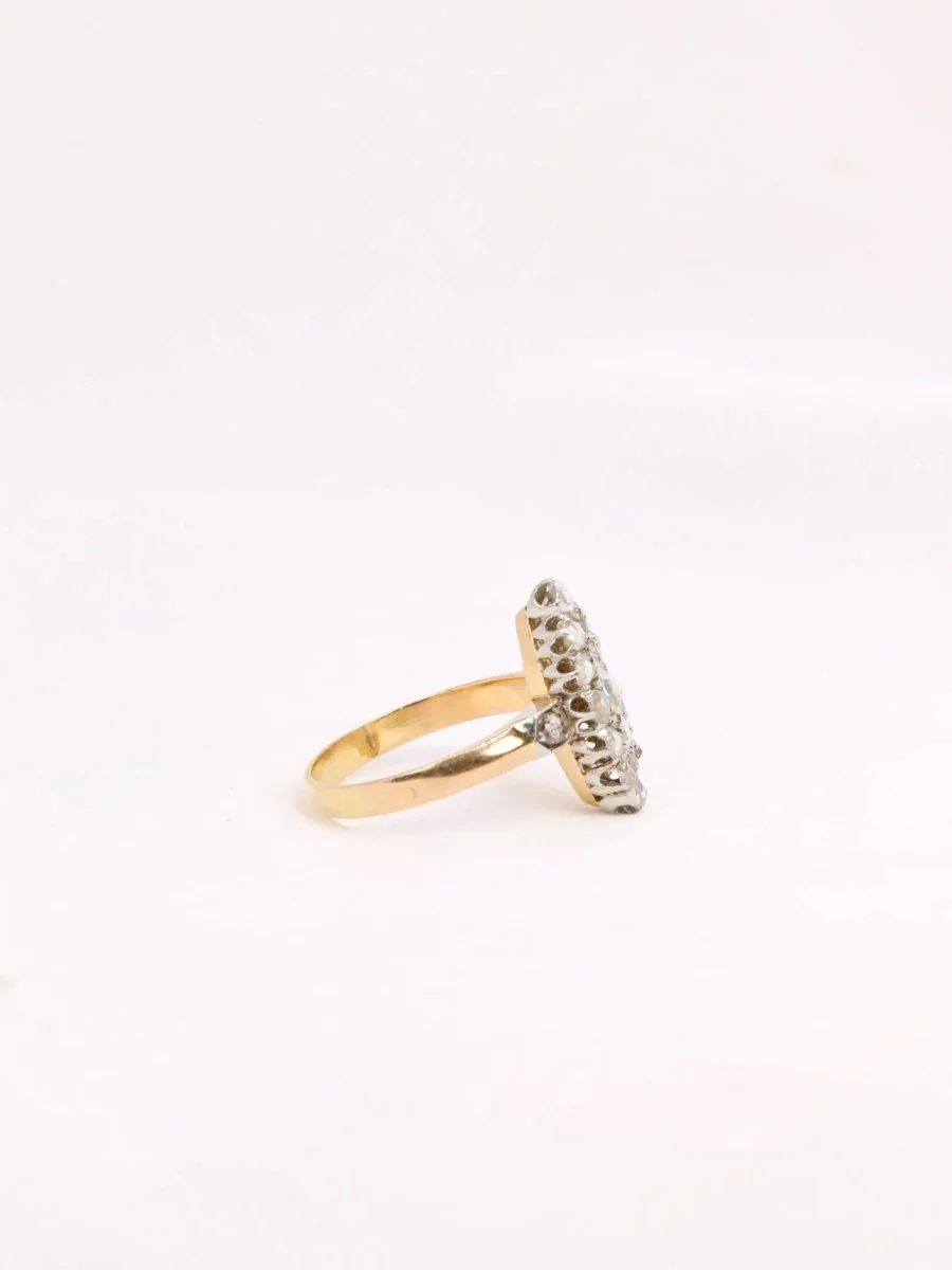 Bague marquise ancienne or platine diamants taille rose - Image 6