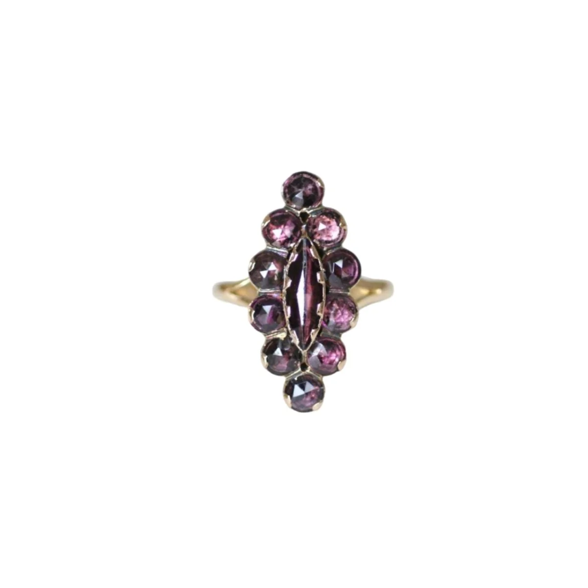 Bague Marquise en or rose et grenats