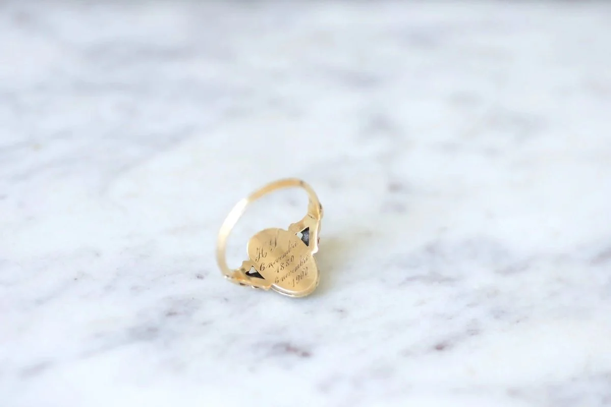 Bague marquise turquoises et perles - Image 10