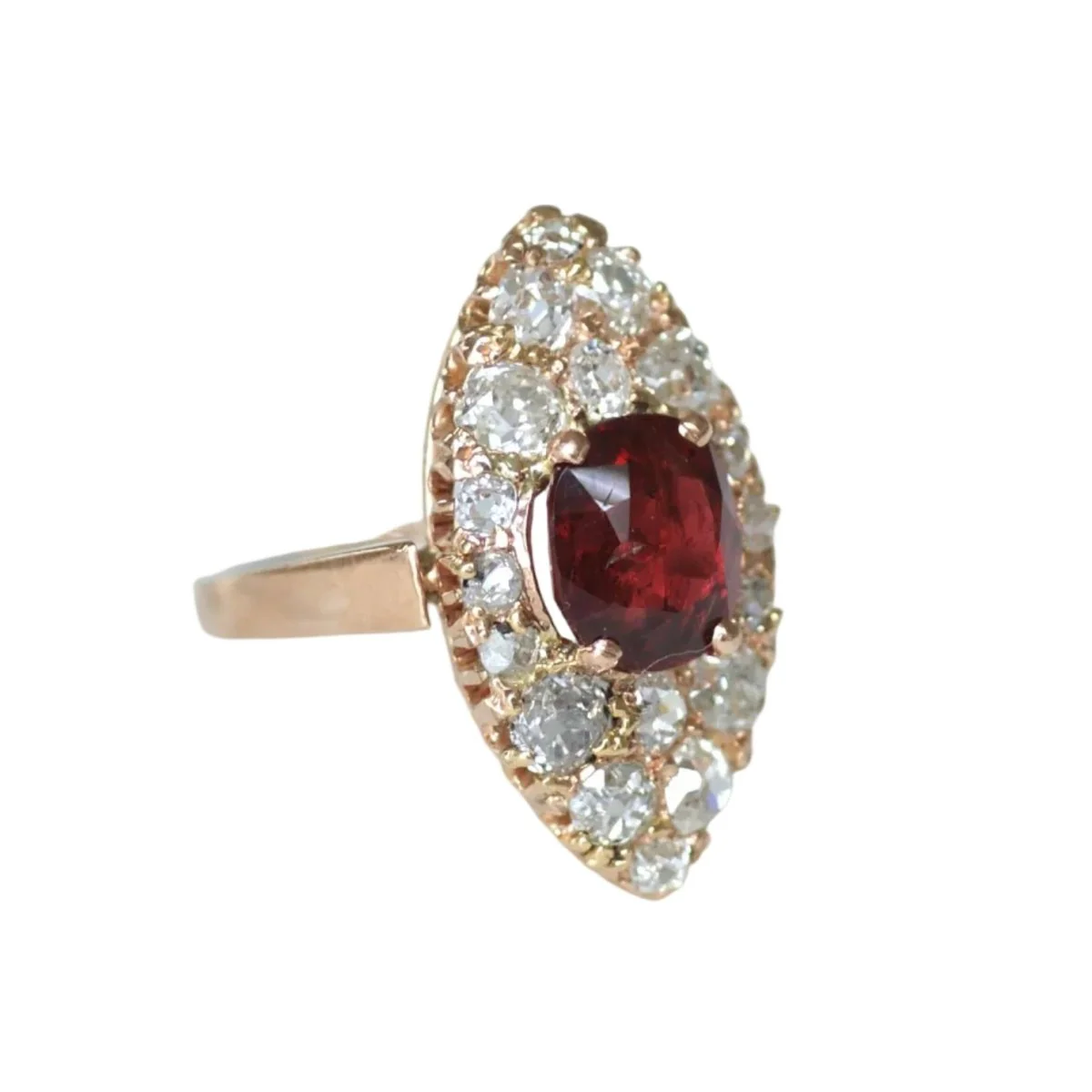 Bague Marquise en or rose, spinelle et diamants - Image 4