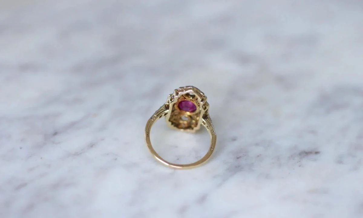 Bague Marquise Art Déco Rubis Birman et Diamants - Image 12