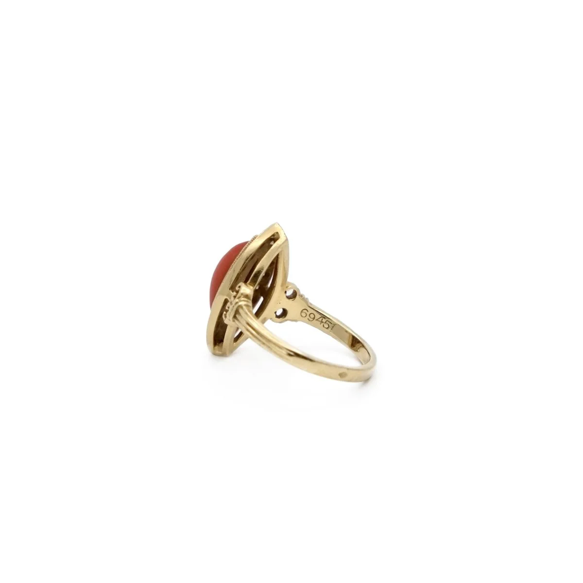Bague marquise en or jaune et corail - Image 7