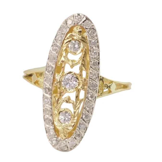 Bague Marquise en or jaune, or blanc et diamants - Image 3