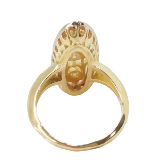 Bague Marquise en or jaune, or blanc et diamants - Image 4