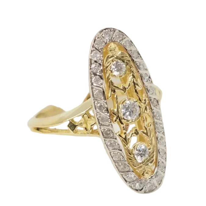 Bague Marquise en or jaune, or blanc et diamants - Image 5