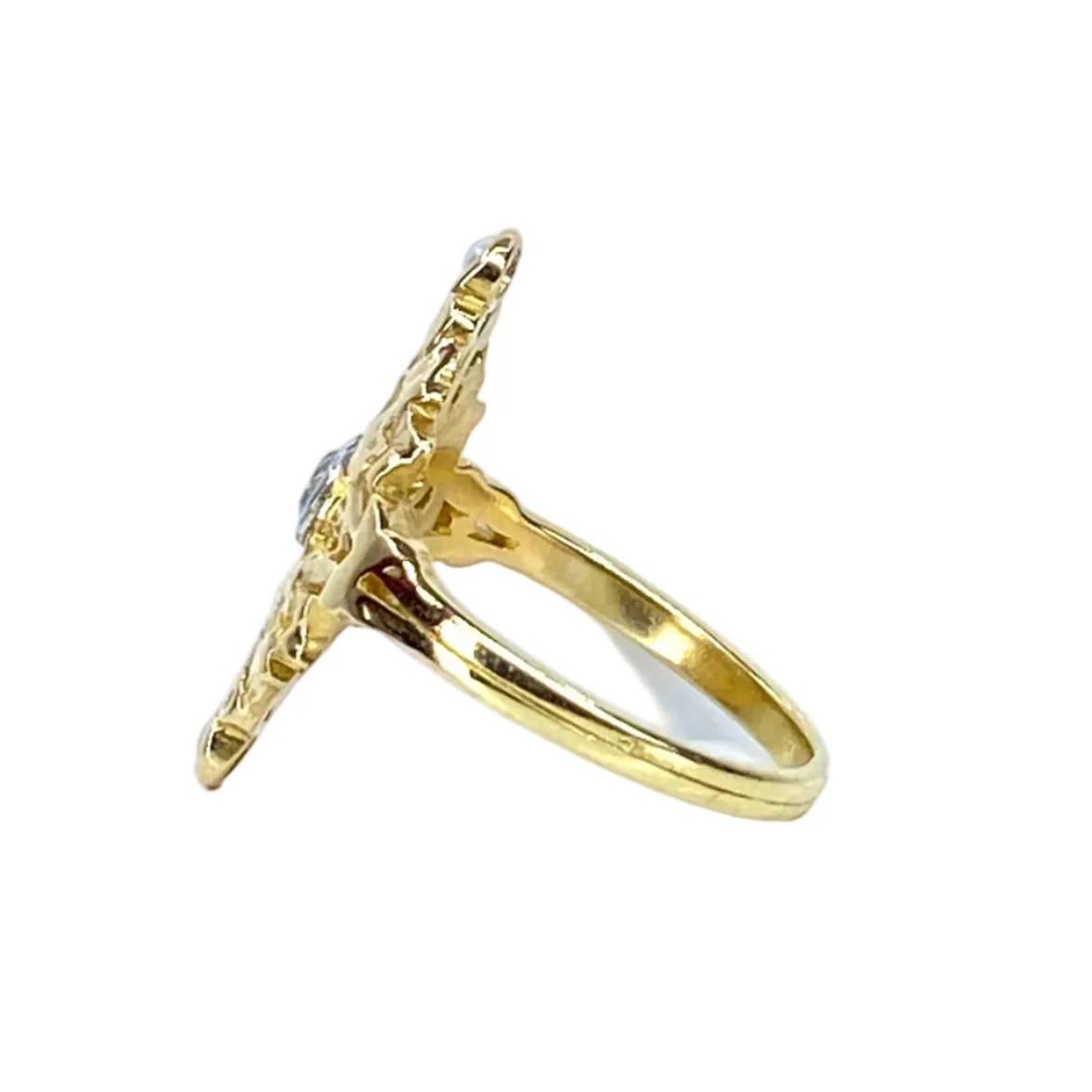 Bague Marquise en or jaune, perle et diamants - Image 4