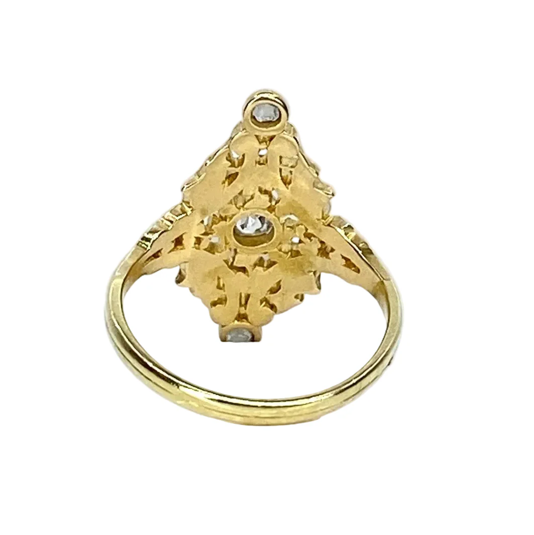 Bague Marquise en or jaune, perle et diamants - Image 5
