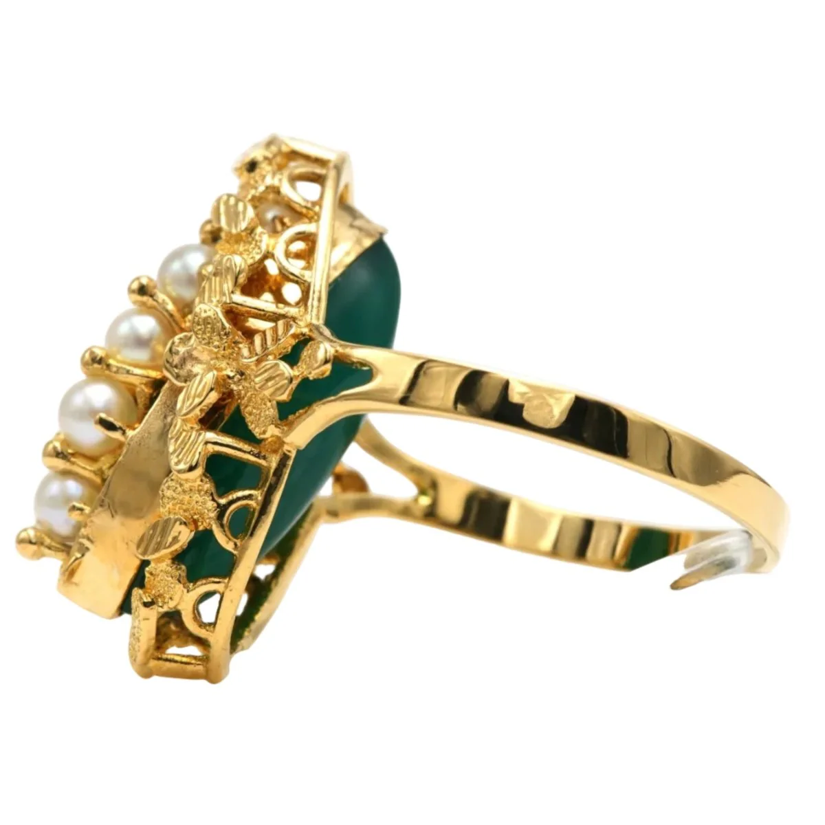 Bague Marquise en or jaune, chrysoprases et perles - Image 10