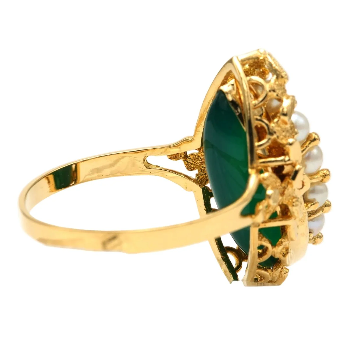 Bague Marquise en or jaune, chrysoprases et perles - Image 12