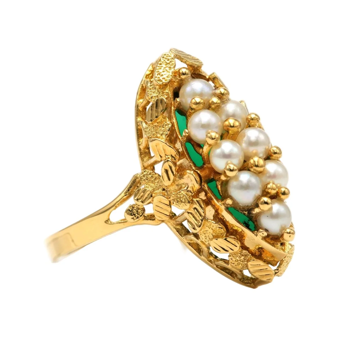Bague Marquise en or jaune, chrysoprases et perles - Image 13