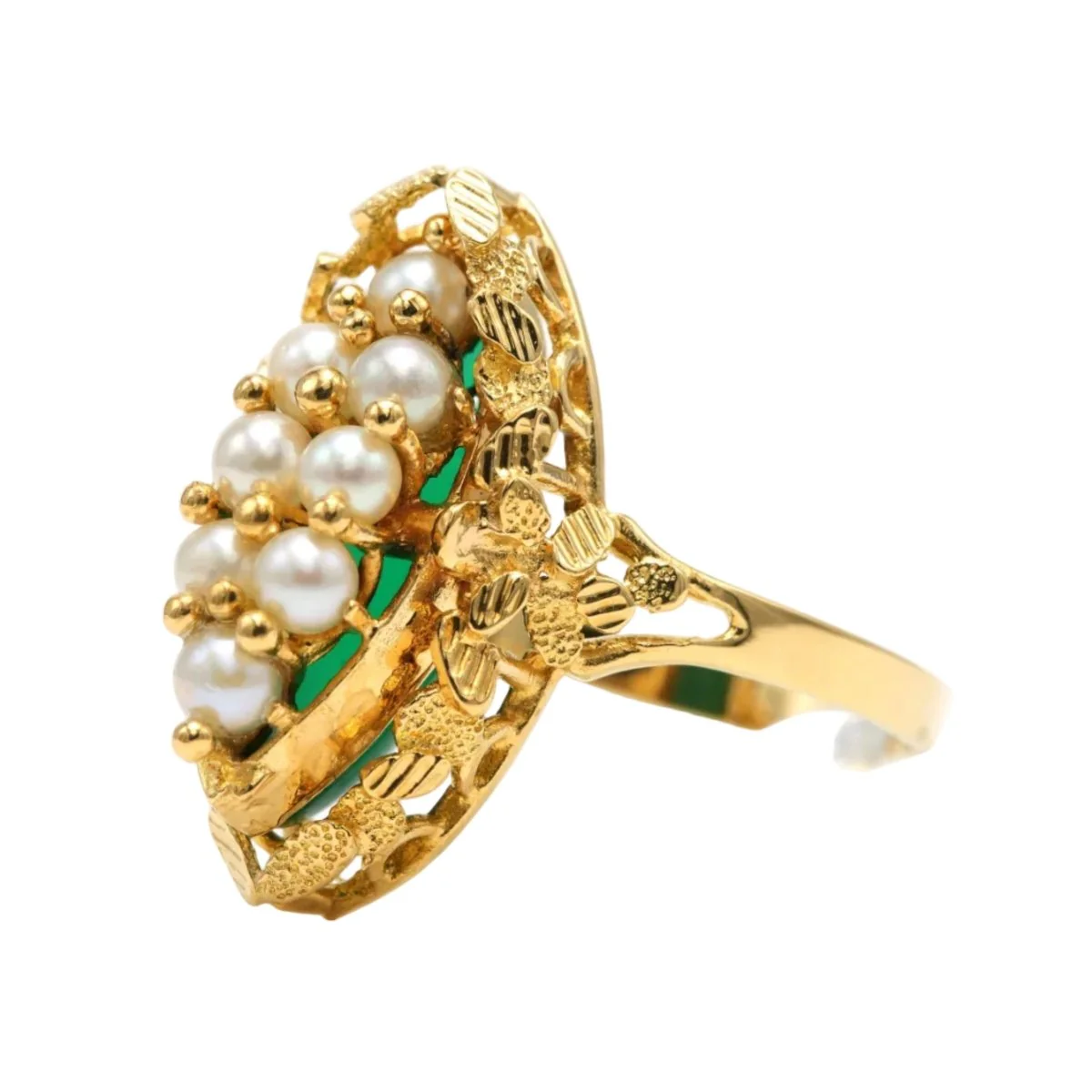 Bague Marquise en or jaune, chrysoprases et perles - Image 9