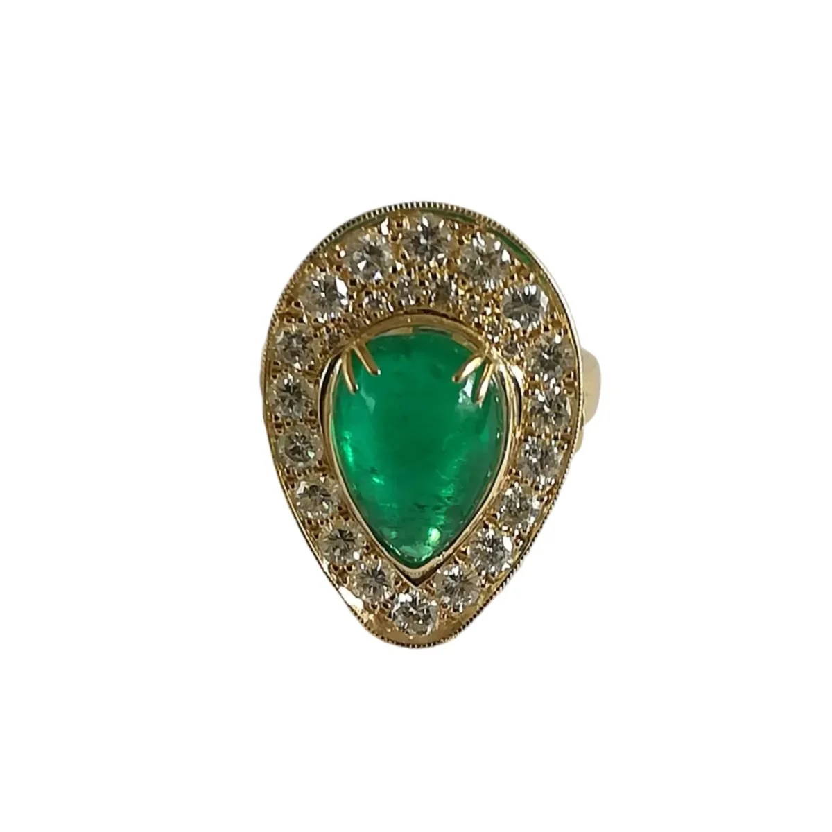 Bague Marquise en or jaune, émeraude et diamants