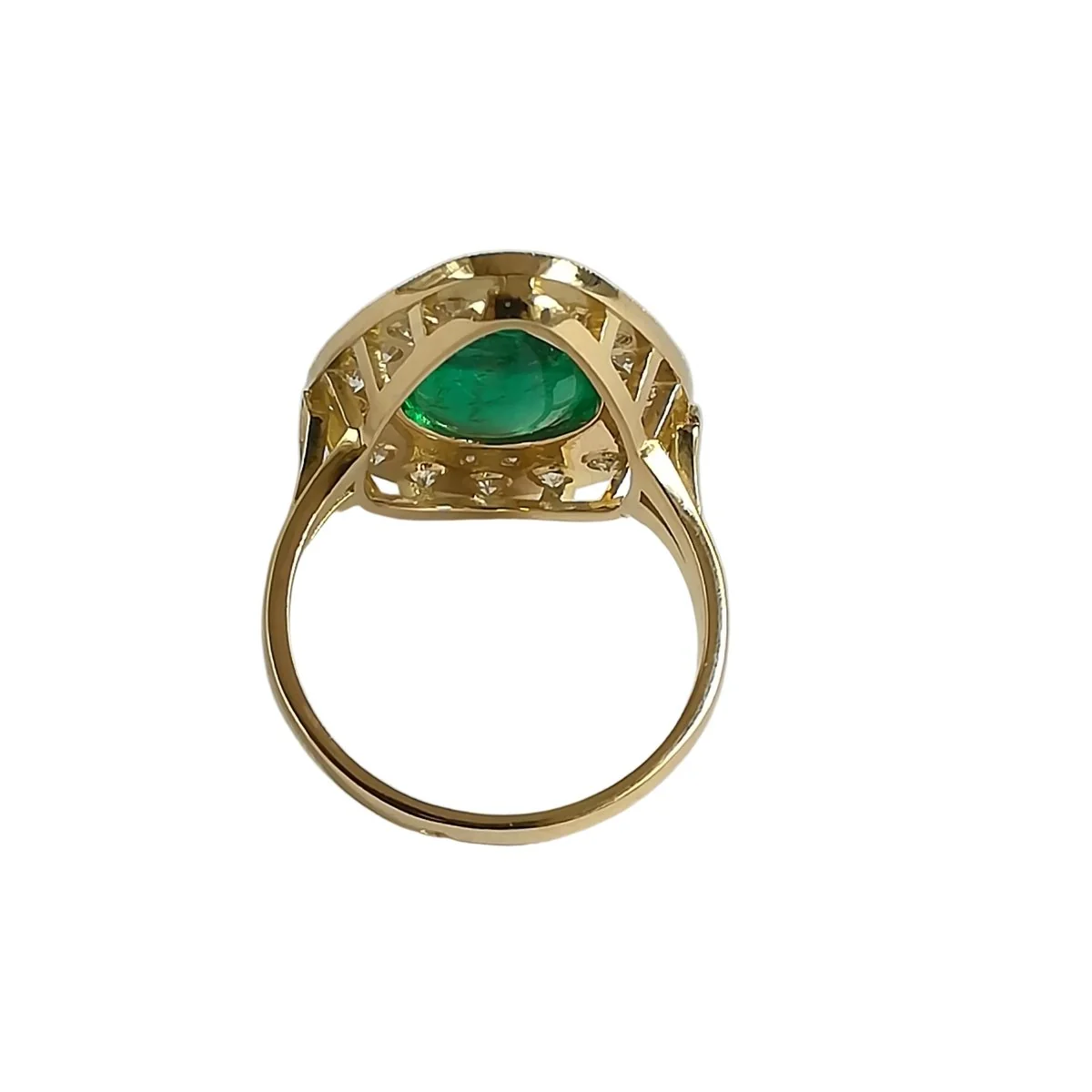 Bague Marquise en or jaune, émeraude et diamants - Image 3