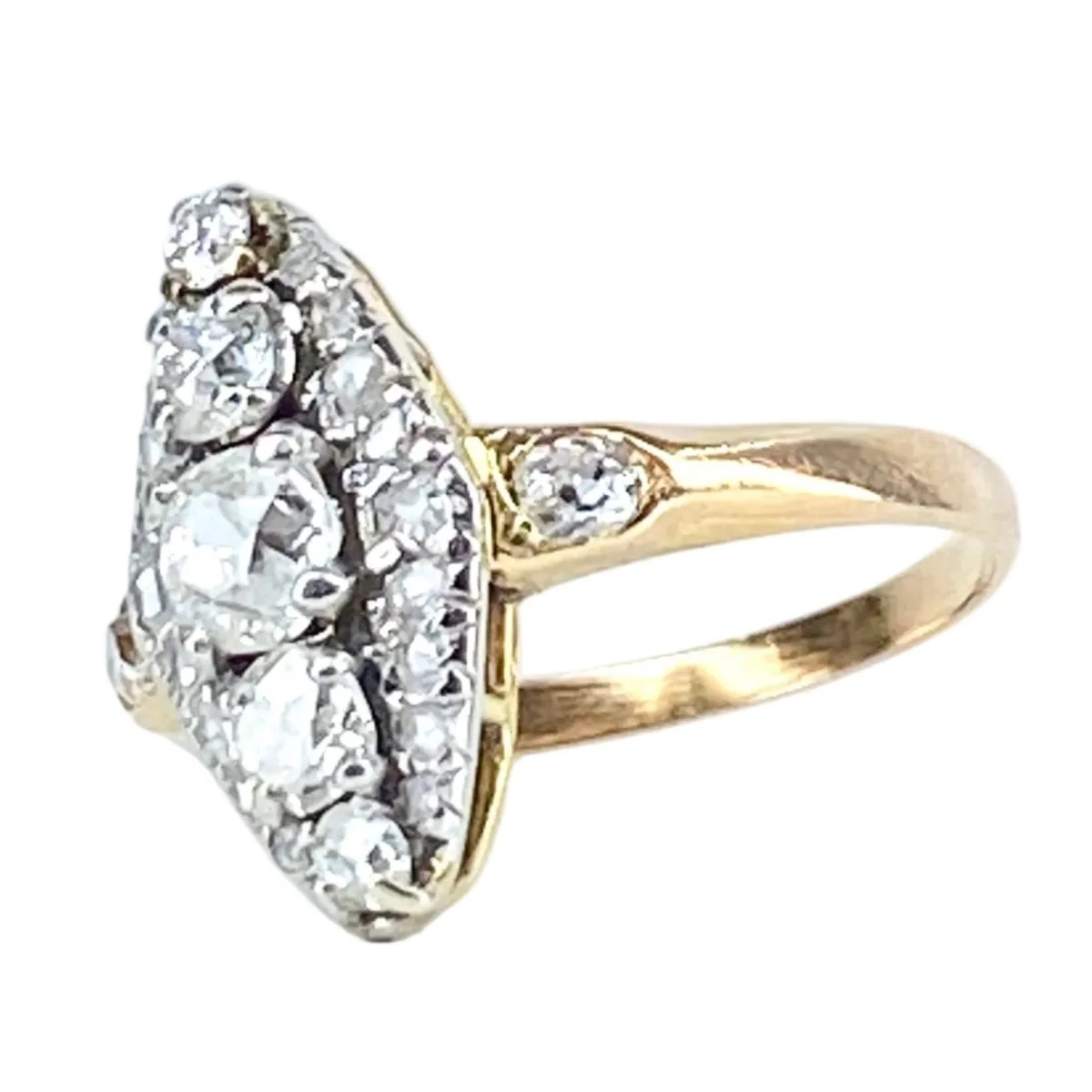 Bague Marquise en or jaune et diamants - Image 3