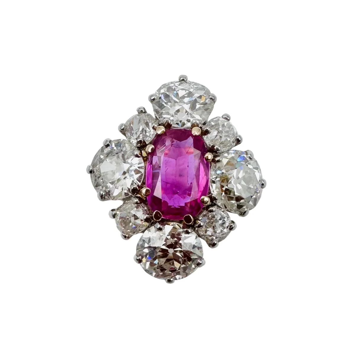 Bague Marquise en or jaune, saphir et diamants