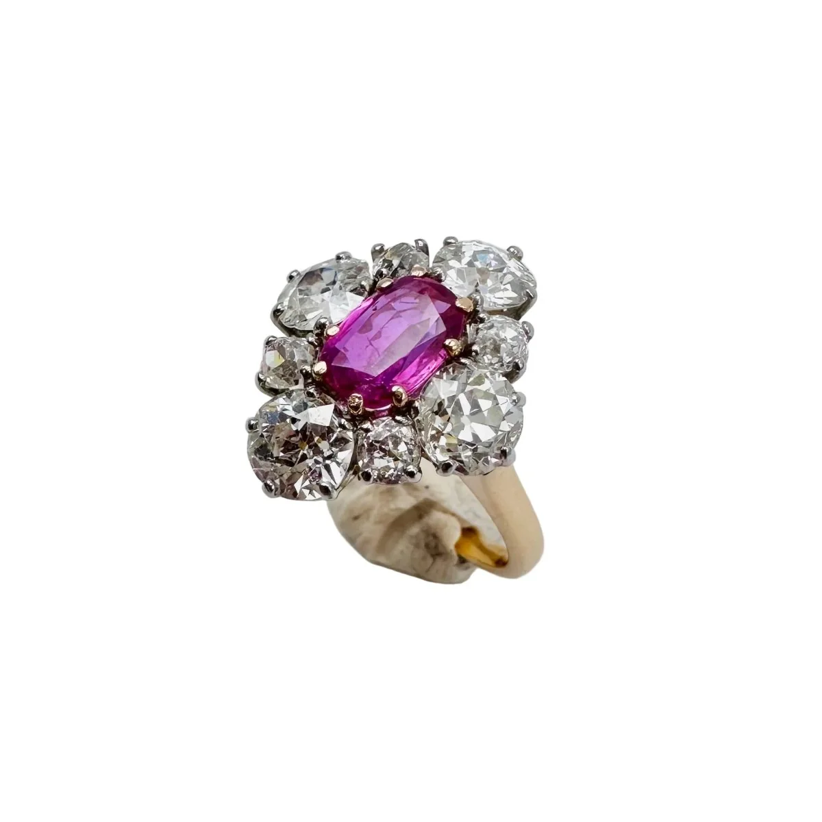 Bague Marquise en or jaune, saphir et diamants - Image 6