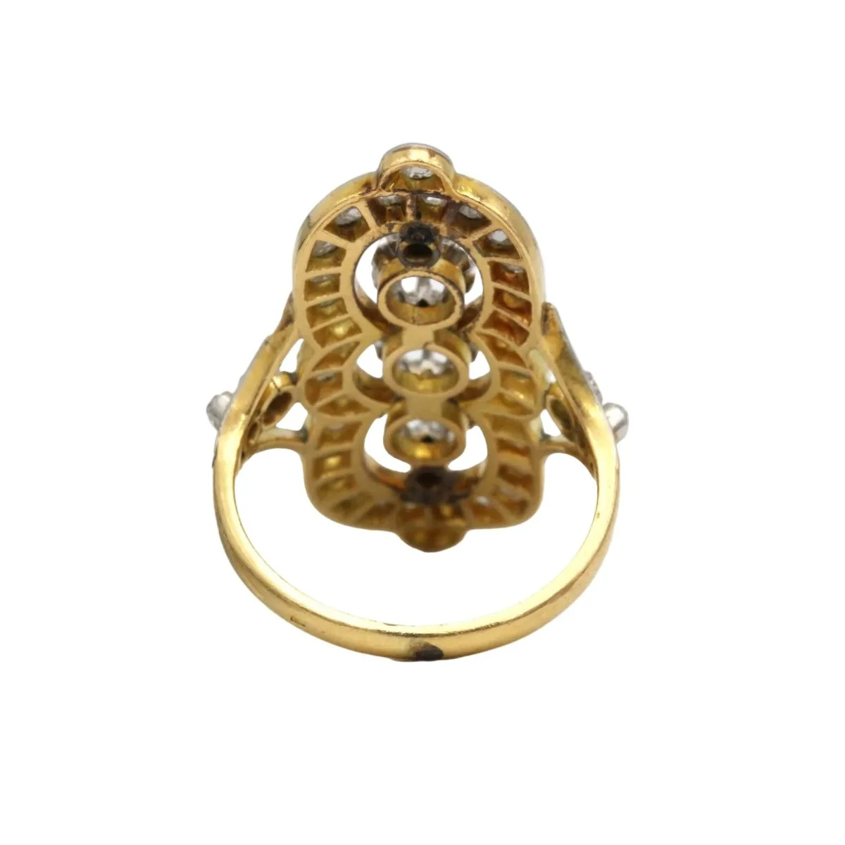 Bague Marquise en or jaune, platine et diamants - Image 4