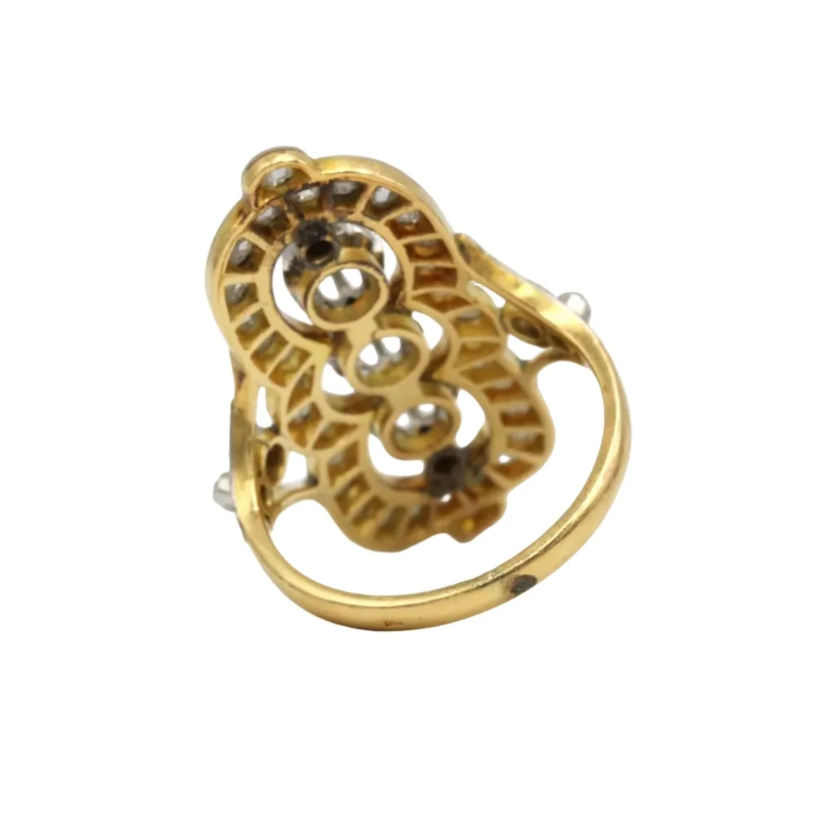 Bague Marquise en or jaune, platine et diamants - Image 5