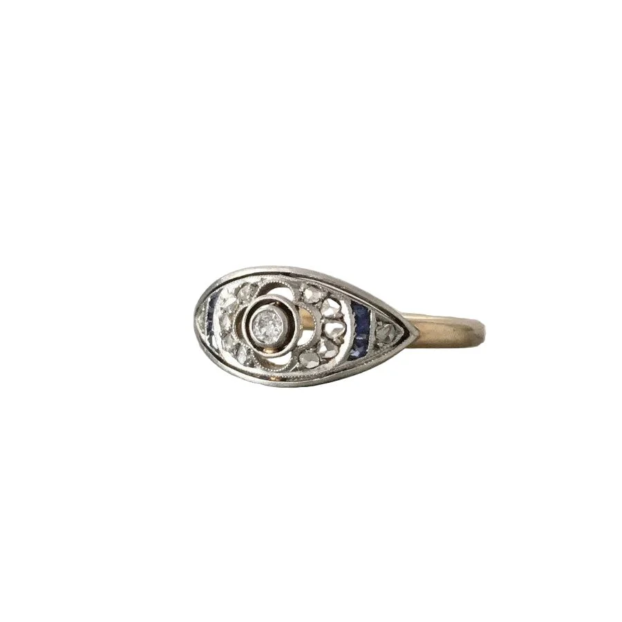 Bague Marquise en or jaune, platine et diamants - Image 3