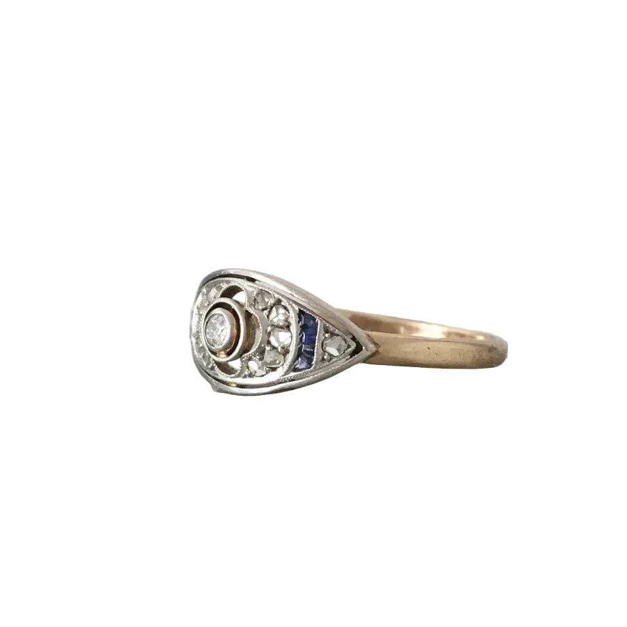 Bague Marquise en or jaune, platine et diamants - Image 4