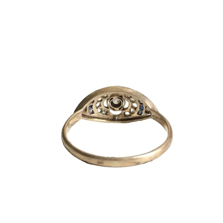 Bague Marquise en or jaune, platine et diamants - Image 5