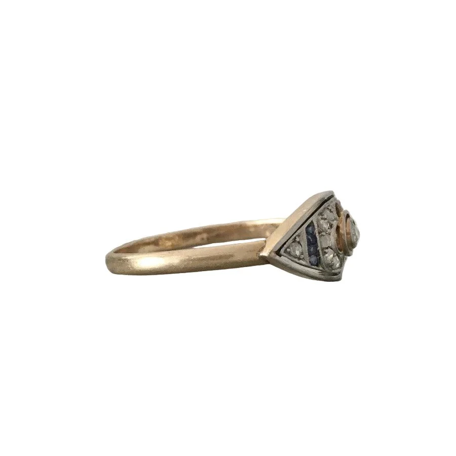 Bague Marquise en or jaune, platine et diamants - Image 6