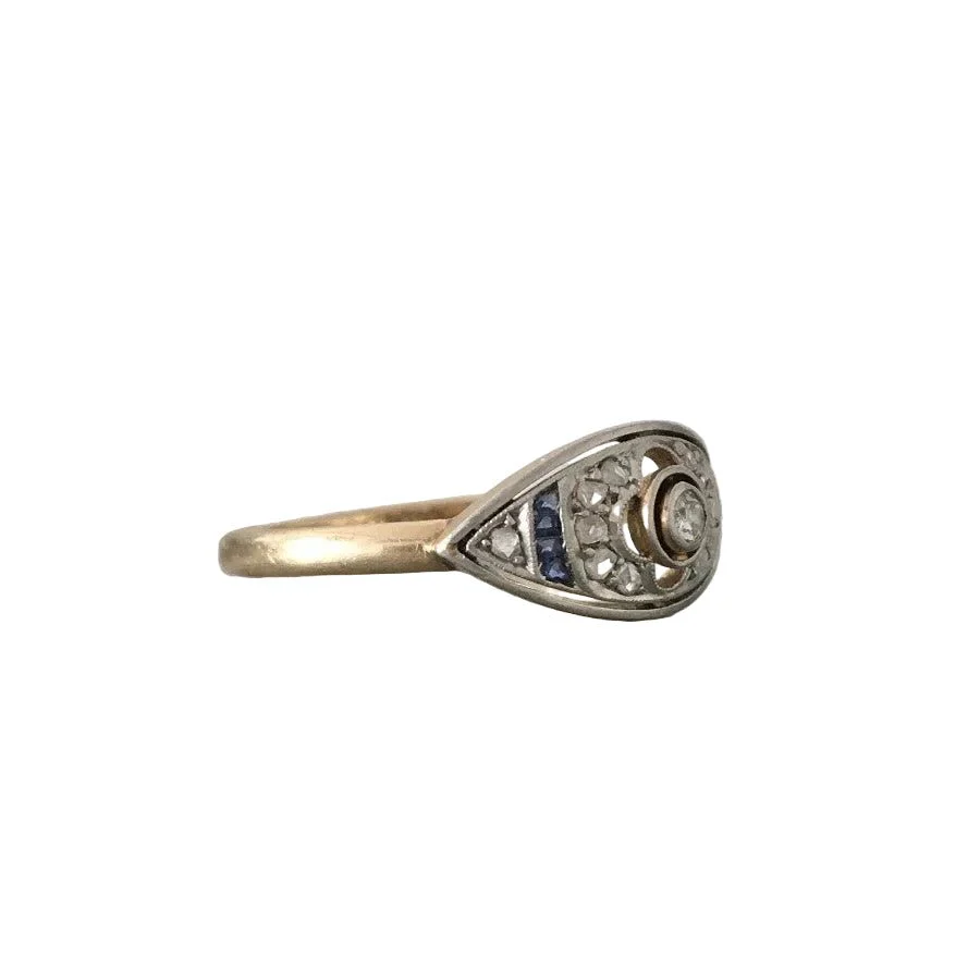 Bague Marquise en or jaune, platine et diamants - Image 7