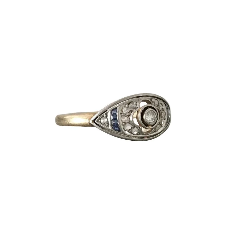 Bague Marquise en or jaune, platine et diamants - Image 8