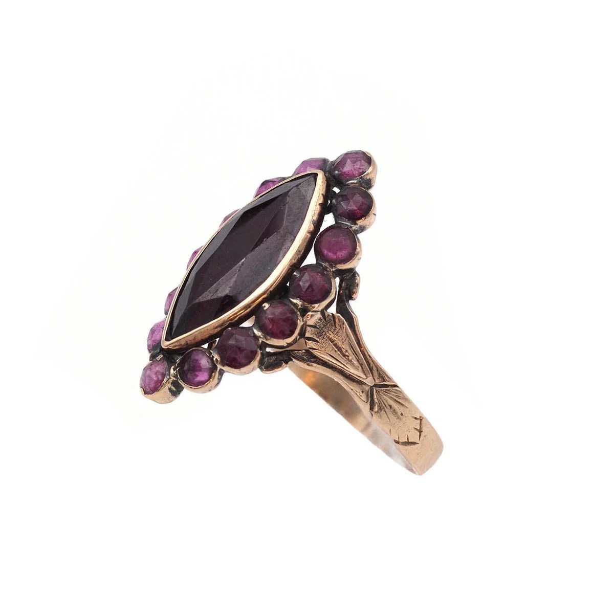 Bague Marquise en or rose et grenats - Image 3