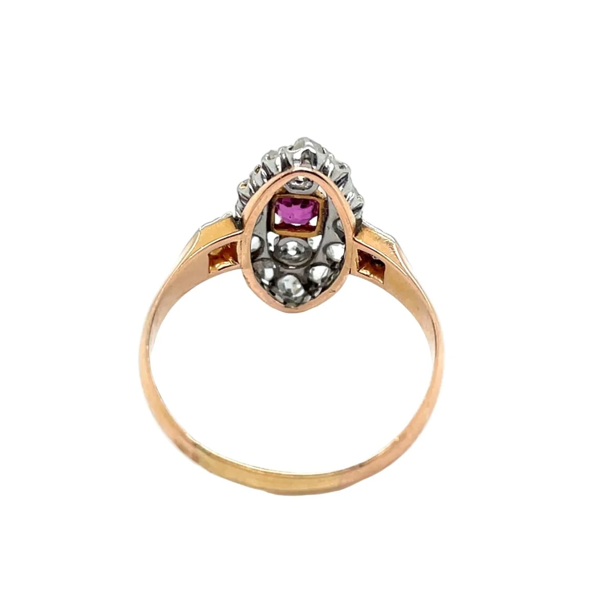 Bague Marquise en or rose, platine, rubis et diamants - Image 3