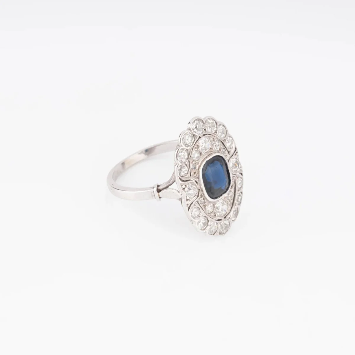 Bague Marquise en platine et saphir - Image 4