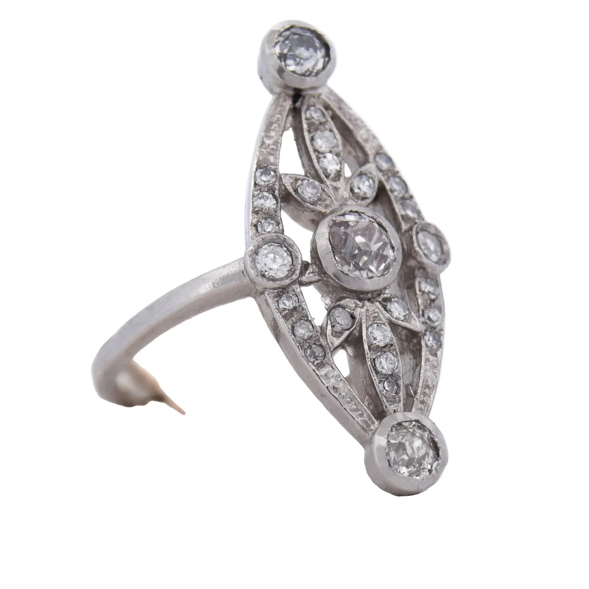 Bague Marquise en platine et diamants - Image 7