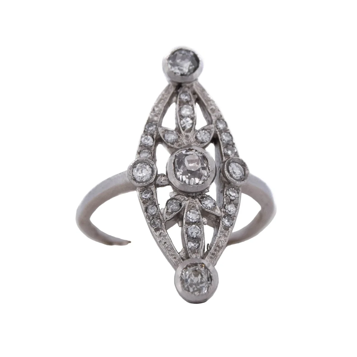 Bague Marquise en platine et diamants - Image 9