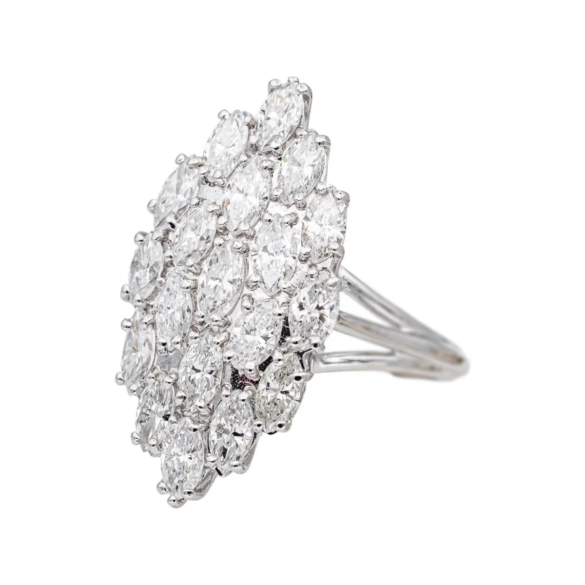 Bague Marquise en or blanc, platine et diamants - Image 3