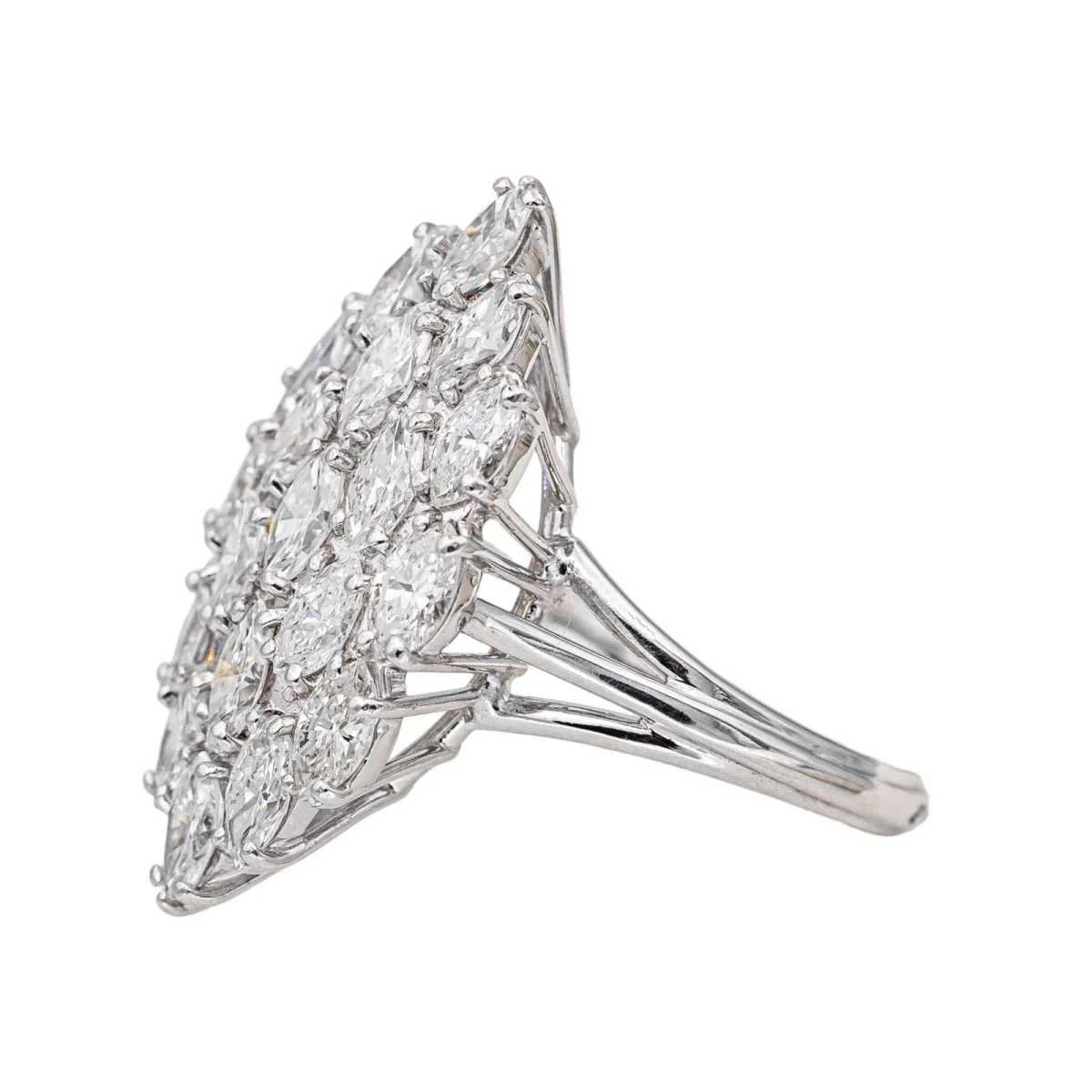 Bague Marquise en or blanc, platine et diamants - Image 4