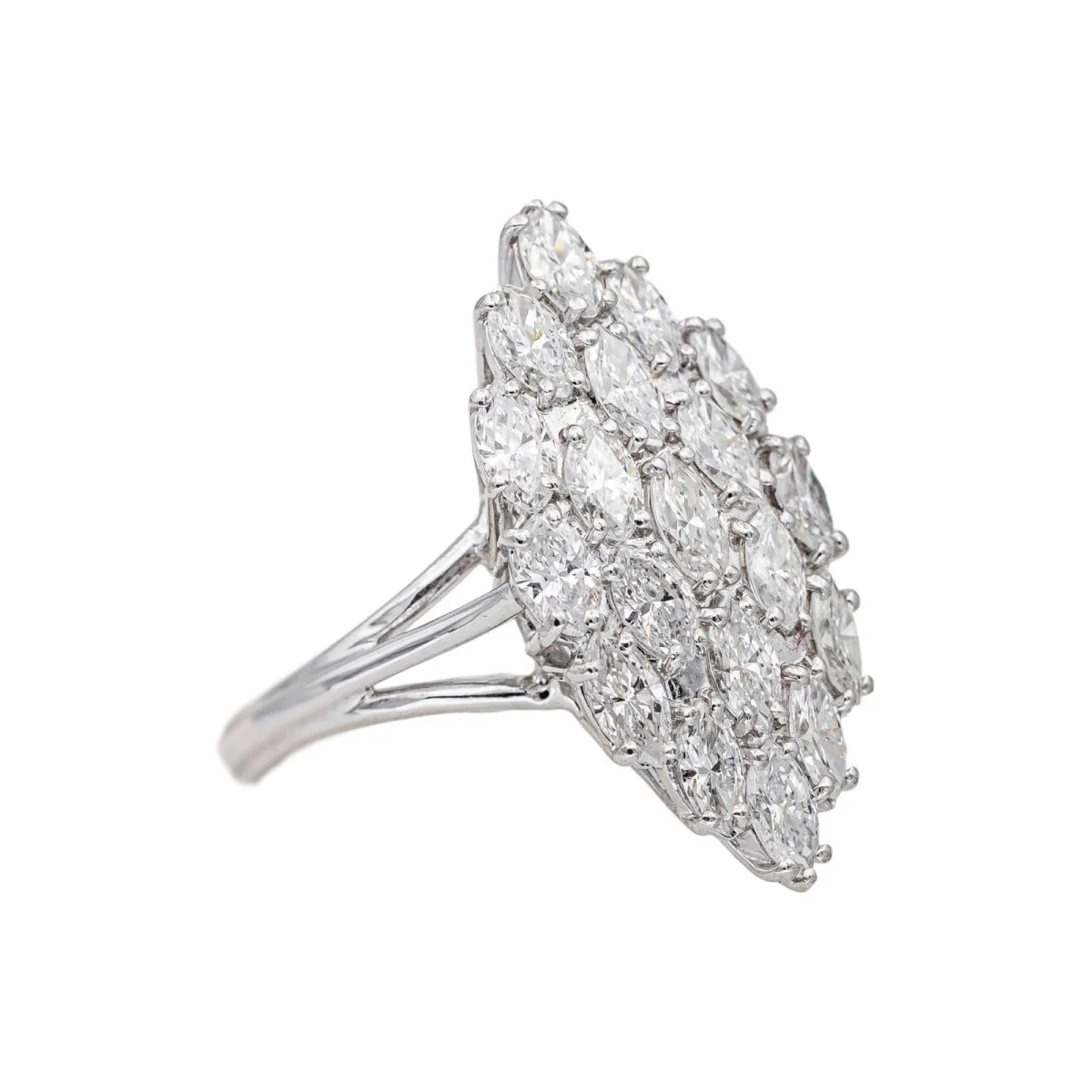 Bague Marquise en or blanc, platine et diamants - Image 6