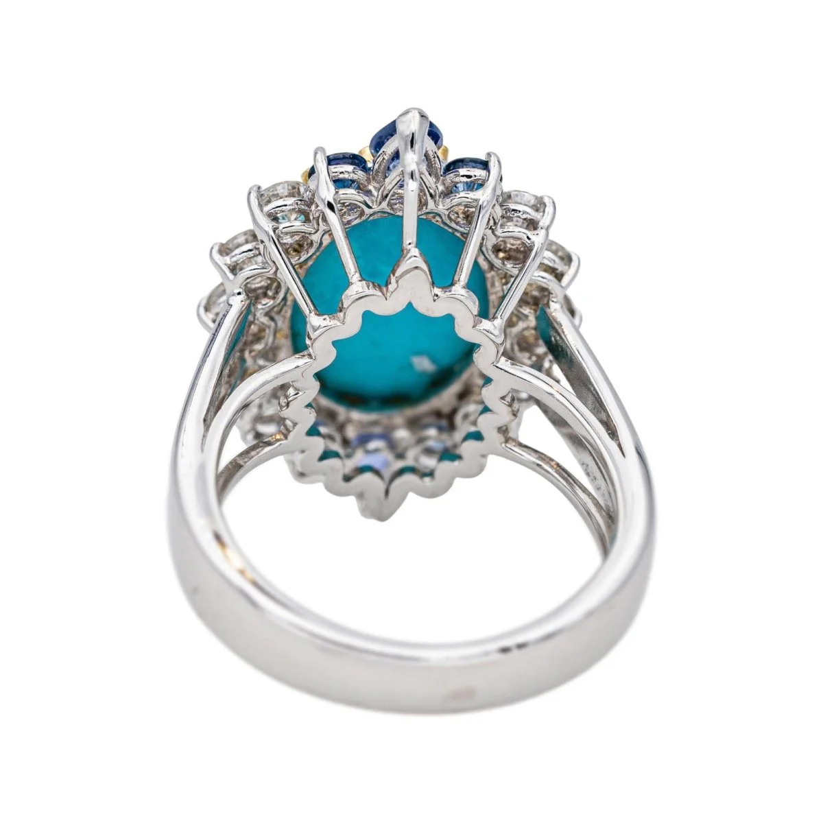 Bague Marquise en or blanc, turquoise, saphirs et diamants - Image 5