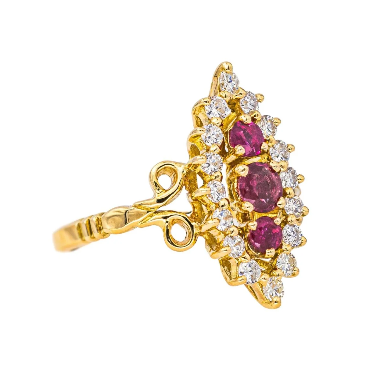 Bague Marquise en or jaune, rubis et diamants - Image 7