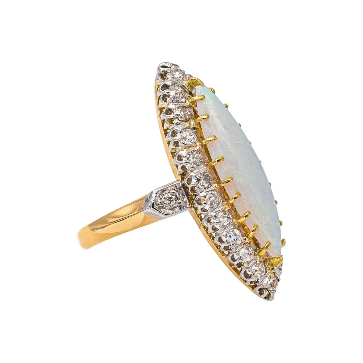 Bague Marquise en or blanc, or jaune, opale et diamants - Image 6