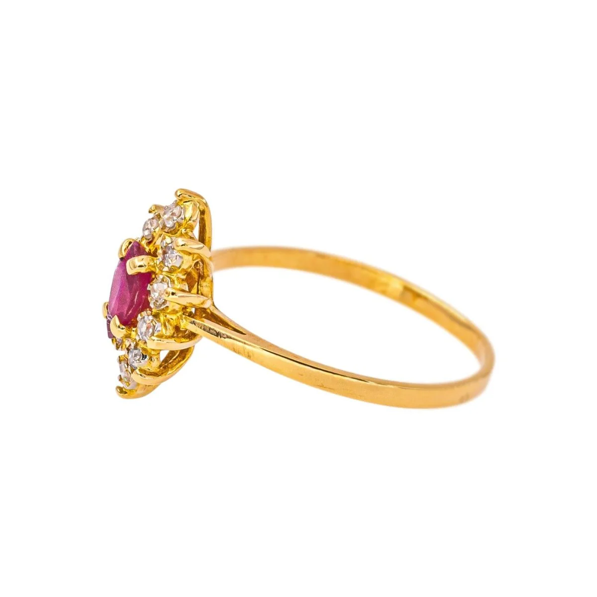 Bague Marquise en or jaune, rubis et diamants - Image 4
