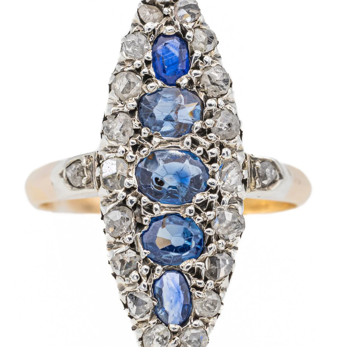 Bague Marquise Or jaune  Saphir - Image 7