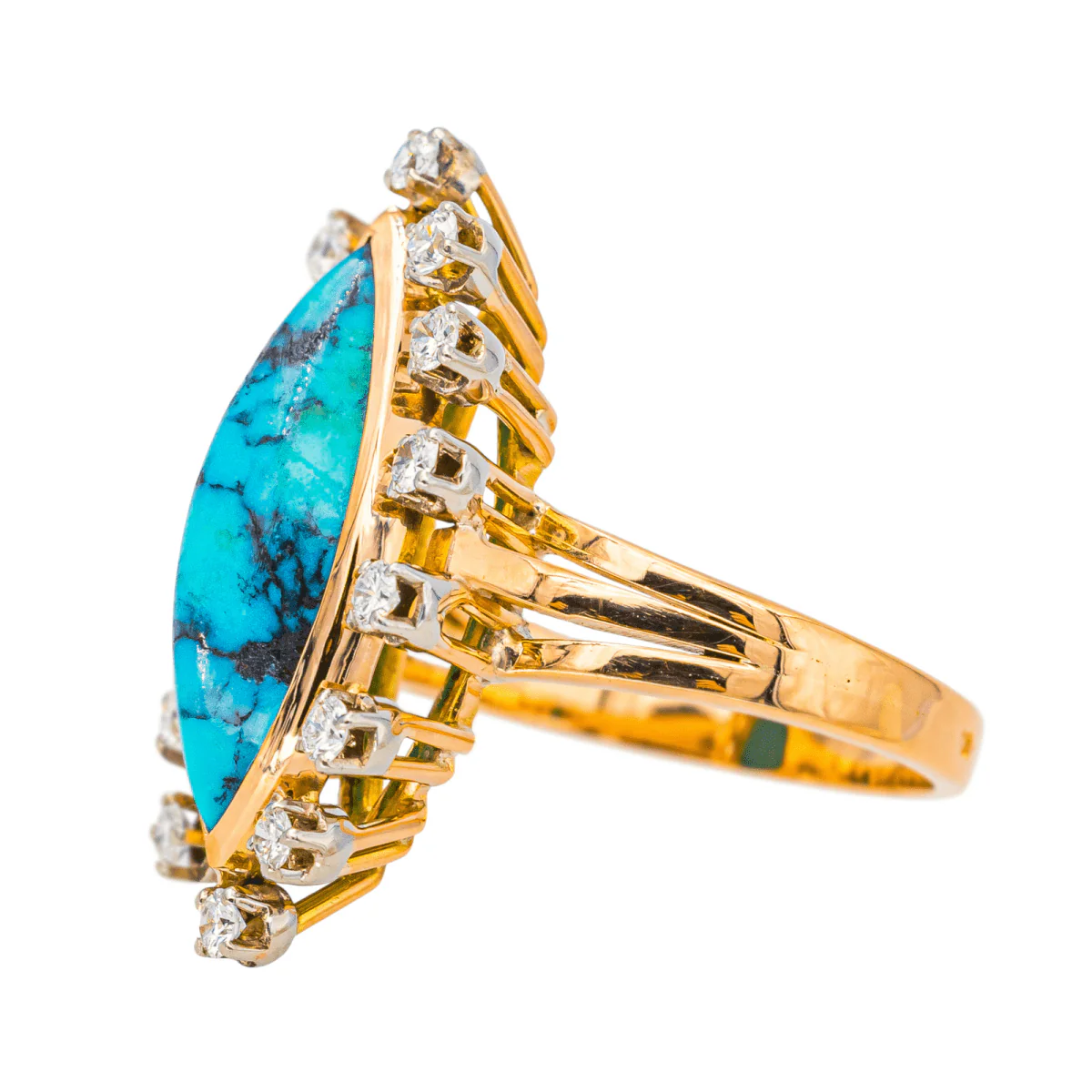 Bague Marquise en or rose, turquoise et diamants - Image 4