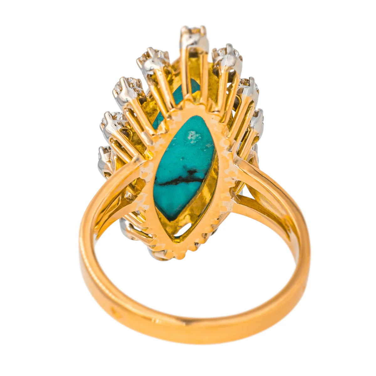 Bague Marquise en or rose, turquoise et diamants - Image 5