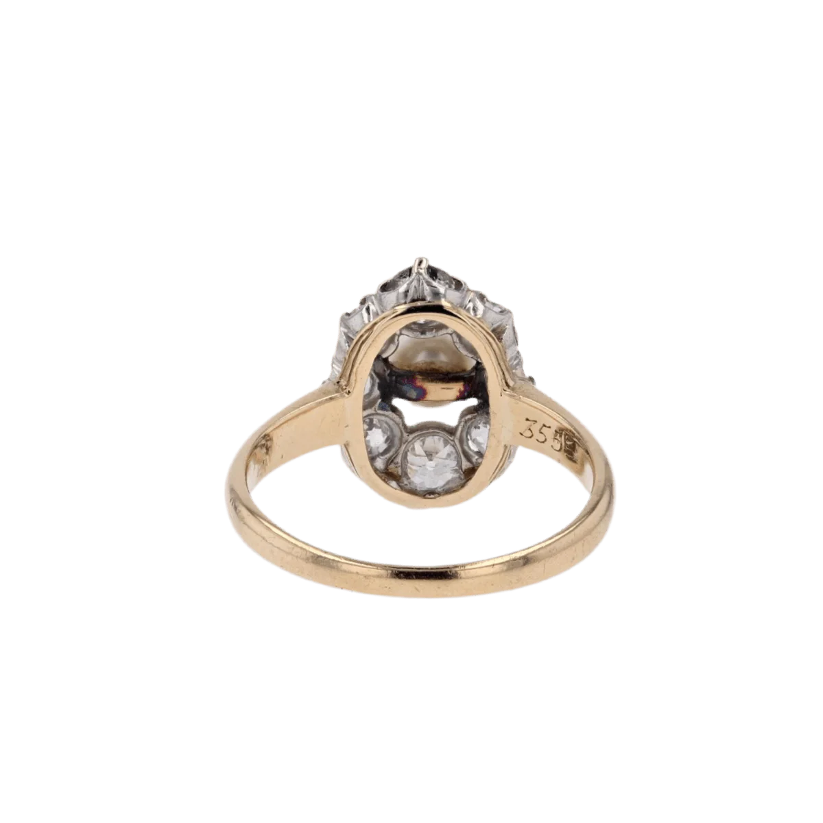 Bague Marquise en or jaune, platine, perle et diamants - Image 4